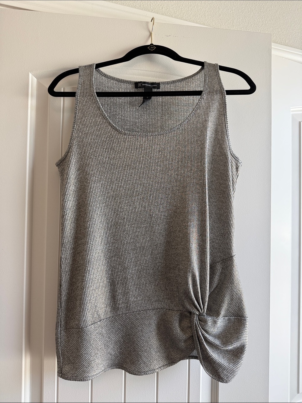 INC International Concepts Gray Ribbed Tank with Side Knot